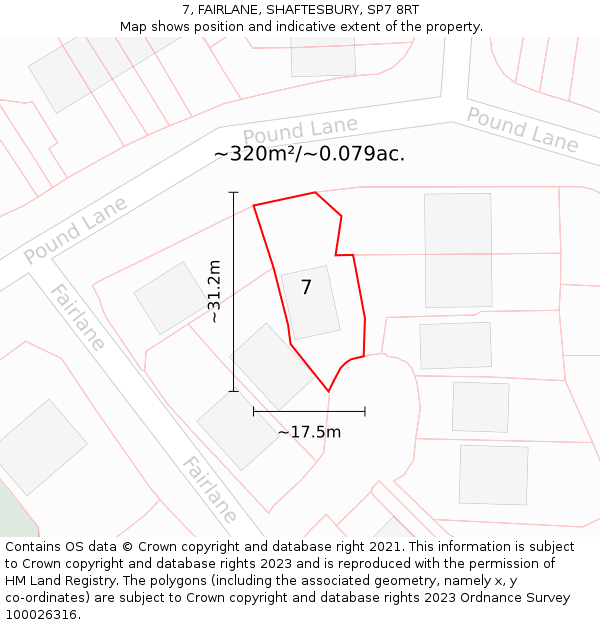 7, FAIRLANE, SHAFTESBURY, SP7 8RT: Plot and title map