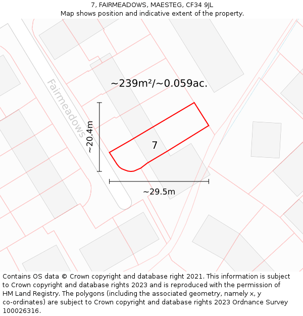 7, FAIRMEADOWS, MAESTEG, CF34 9JL: Plot and title map