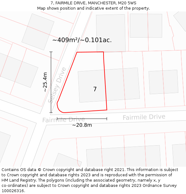 7, FAIRMILE DRIVE, MANCHESTER, M20 5WS: Plot and title map