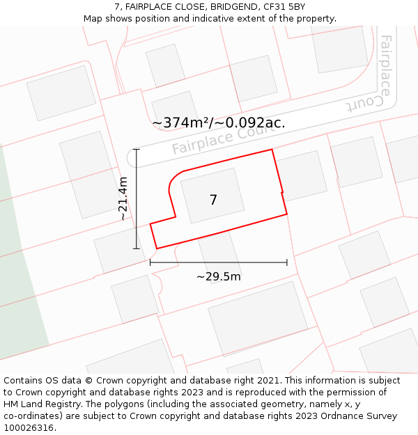 7, FAIRPLACE CLOSE, BRIDGEND, CF31 5BY: Plot and title map