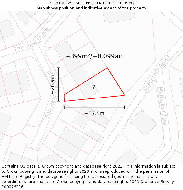 7, FAIRVIEW GARDENS, CHATTERIS, PE16 6QJ: Plot and title map