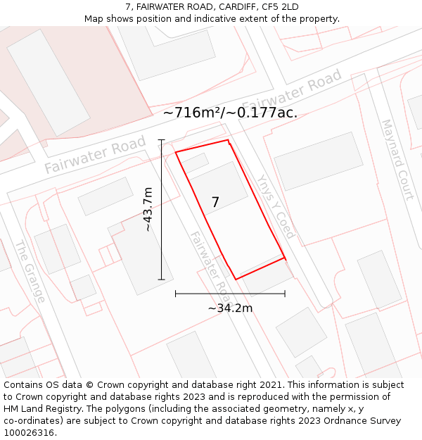 7, FAIRWATER ROAD, CARDIFF, CF5 2LD: Plot and title map