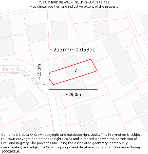7, FAIRYBRIDGE WALK, GILLINGHAM, SP8 4SE: Plot and title map