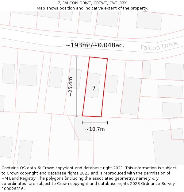 7, FALCON DRIVE, CREWE, CW1 3RX: Plot and title map