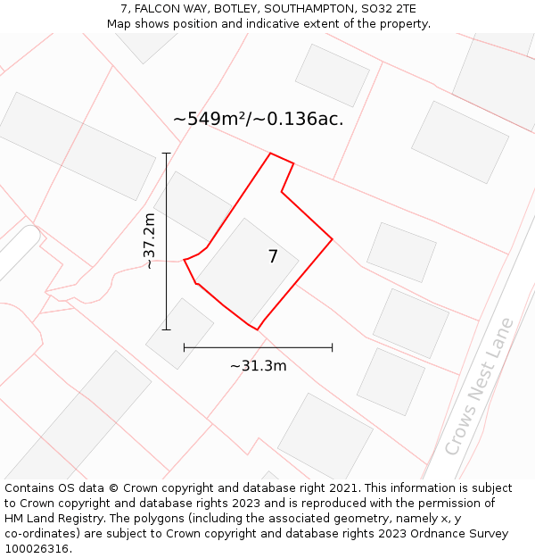 7, FALCON WAY, BOTLEY, SOUTHAMPTON, SO32 2TE: Plot and title map