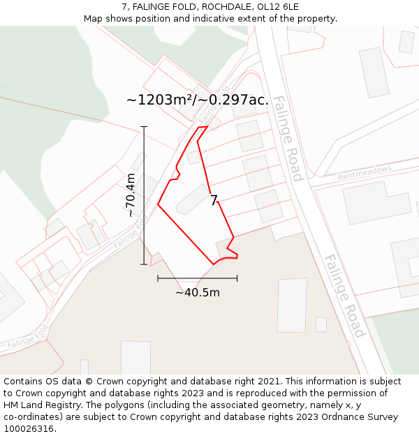 7, FALINGE FOLD, ROCHDALE, OL12 6LE: Plot and title map