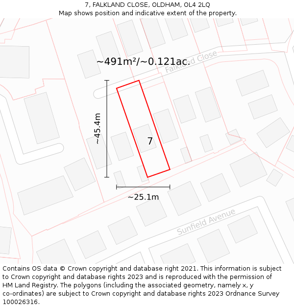 7, FALKLAND CLOSE, OLDHAM, OL4 2LQ: Plot and title map