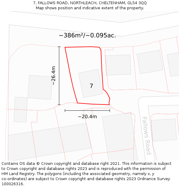 7, FALLOWS ROAD, NORTHLEACH, CHELTENHAM, GL54 3QQ: Plot and title map