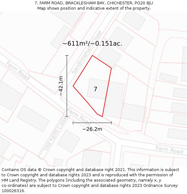 7, FARM ROAD, BRACKLESHAM BAY, CHICHESTER, PO20 8JU: Plot and title map