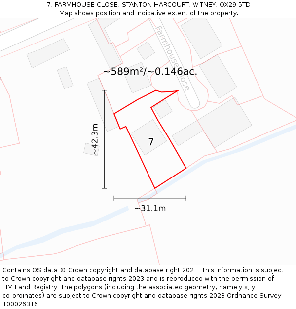 7, FARMHOUSE CLOSE, STANTON HARCOURT, WITNEY, OX29 5TD: Plot and title map