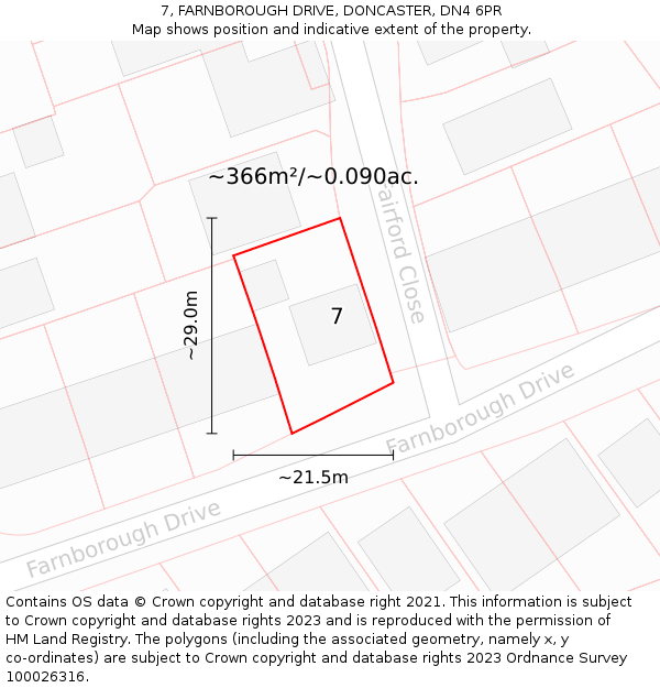 7, FARNBOROUGH DRIVE, DONCASTER, DN4 6PR: Plot and title map