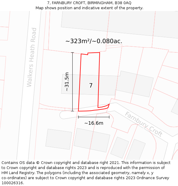 7, FARNBURY CROFT, BIRMINGHAM, B38 0AQ: Plot and title map