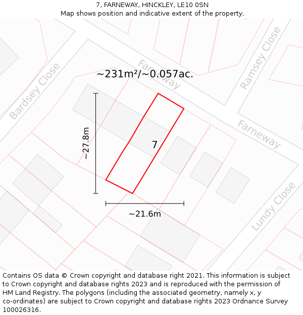 7, FARNEWAY, HINCKLEY, LE10 0SN: Plot and title map