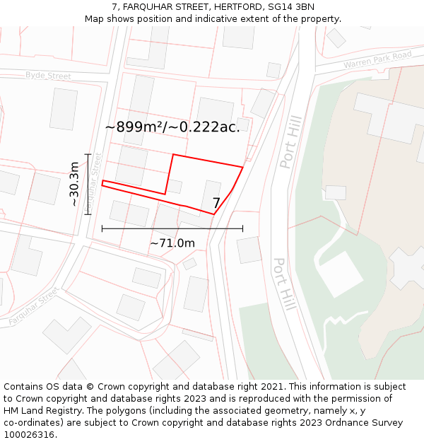 7, FARQUHAR STREET, HERTFORD, SG14 3BN: Plot and title map