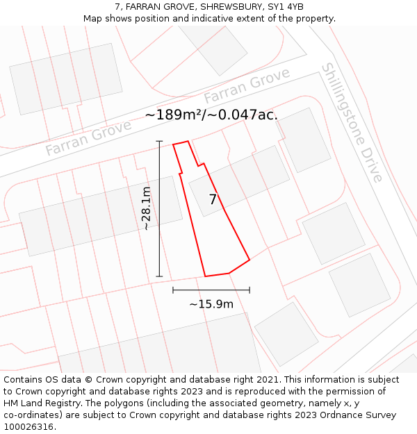 7, FARRAN GROVE, SHREWSBURY, SY1 4YB: Plot and title map