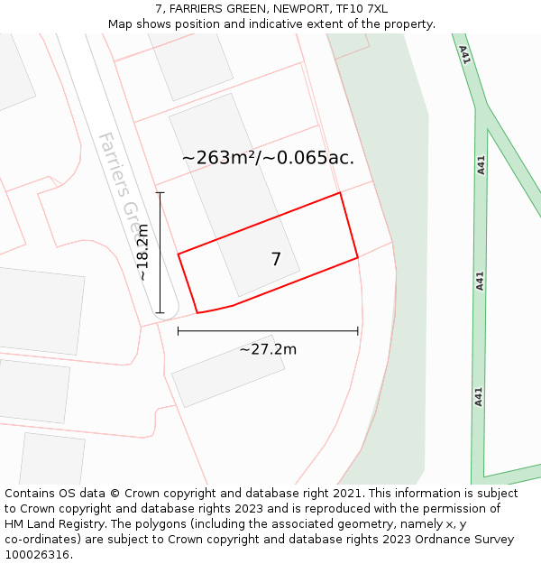 7, FARRIERS GREEN, NEWPORT, TF10 7XL: Plot and title map