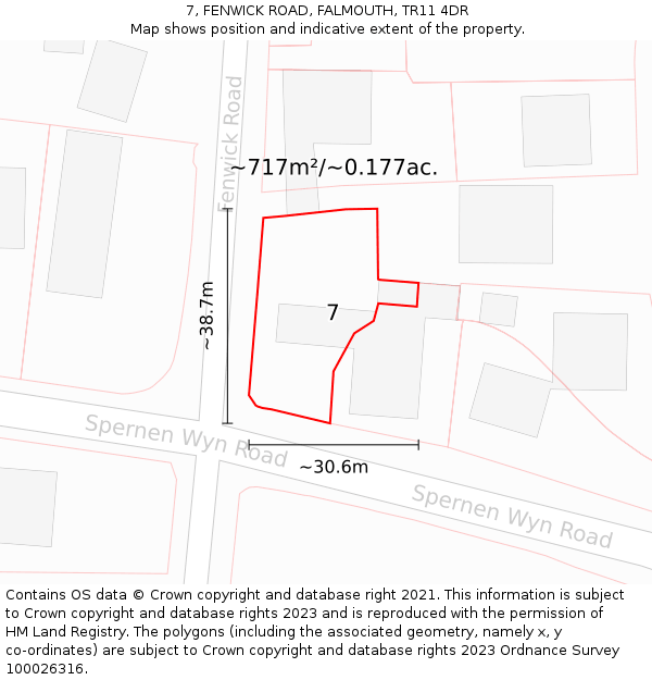 7, FENWICK ROAD, FALMOUTH, TR11 4DR: Plot and title map