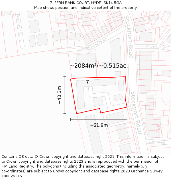 7, FERN BANK COURT, HYDE, SK14 5GA: Plot and title map