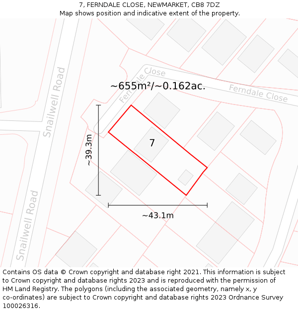 7, FERNDALE CLOSE, NEWMARKET, CB8 7DZ: Plot and title map