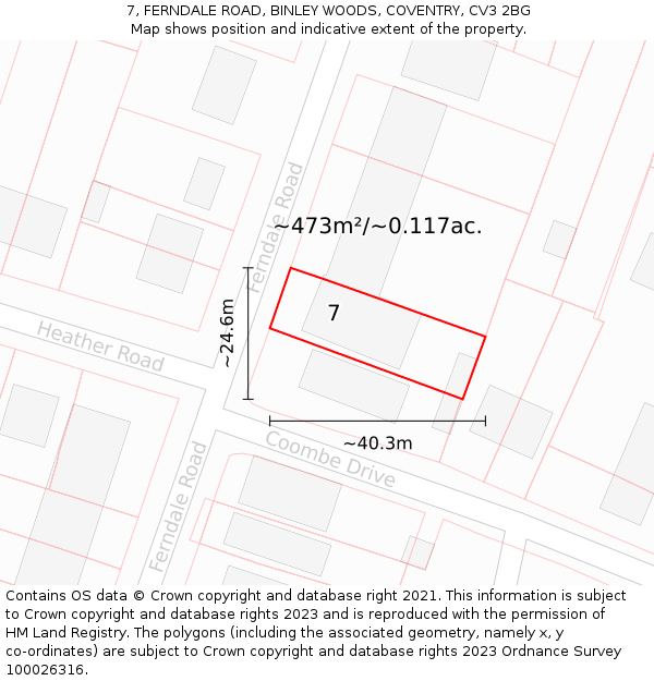 7, FERNDALE ROAD, BINLEY WOODS, COVENTRY, CV3 2BG: Plot and title map