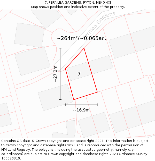 7, FERNLEA GARDENS, RYTON, NE40 4XJ: Plot and title map