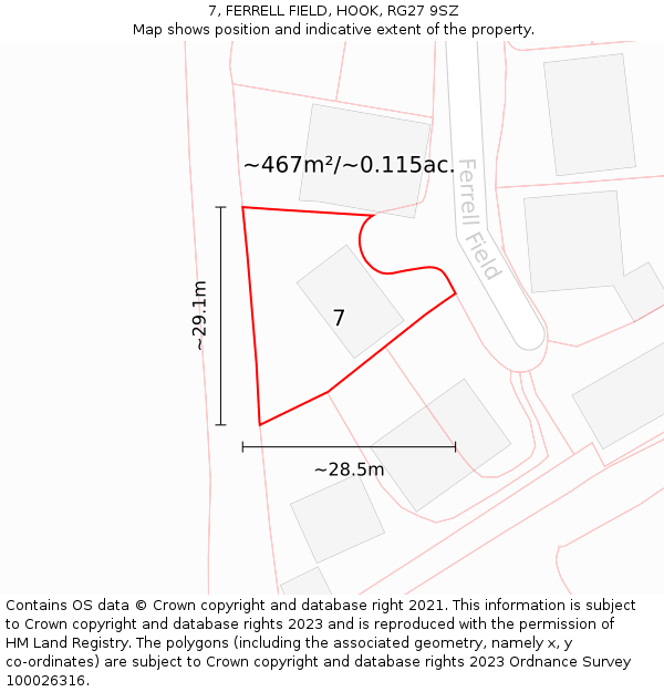 7, FERRELL FIELD, HOOK, RG27 9SZ: Plot and title map