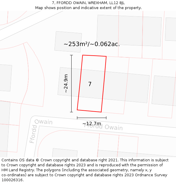 7, FFORDD OWAIN, WREXHAM, LL12 8JL: Plot and title map