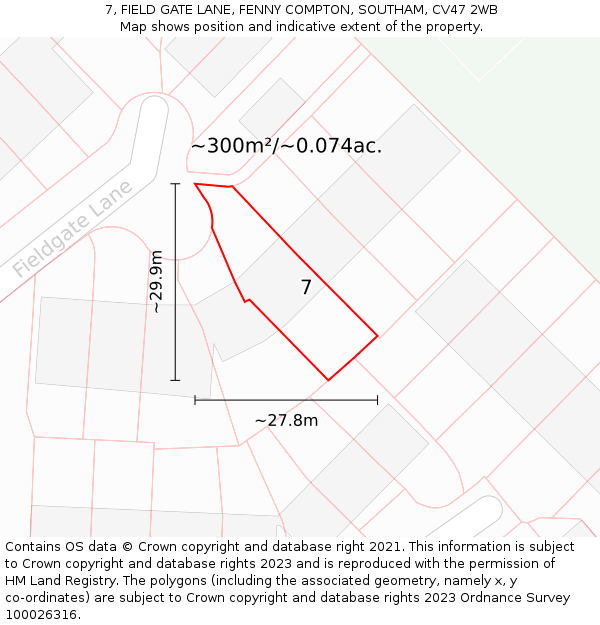 7, FIELD GATE LANE, FENNY COMPTON, SOUTHAM, CV47 2WB: Plot and title map