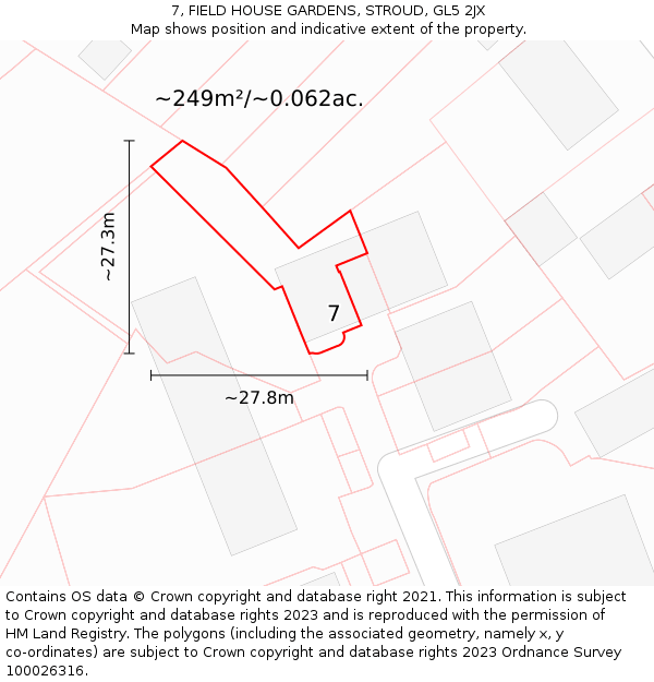 7, FIELD HOUSE GARDENS, STROUD, GL5 2JX: Plot and title map