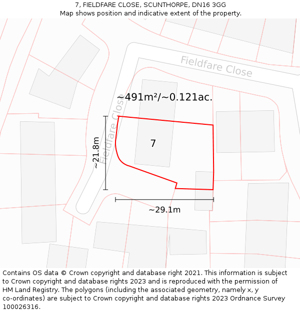 7, FIELDFARE CLOSE, SCUNTHORPE, DN16 3GG: Plot and title map