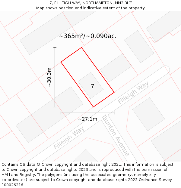 7, FILLEIGH WAY, NORTHAMPTON, NN3 3LZ: Plot and title map