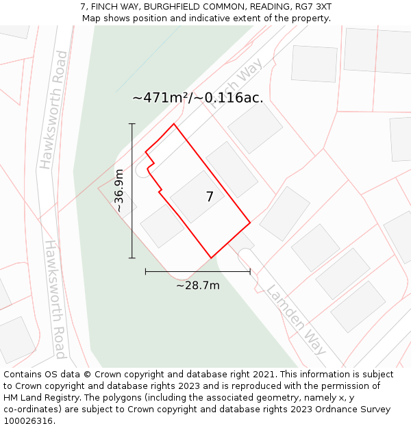 7, FINCH WAY, BURGHFIELD COMMON, READING, RG7 3XT: Plot and title map