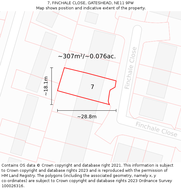 7, FINCHALE CLOSE, GATESHEAD, NE11 9PW: Plot and title map