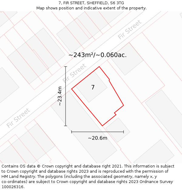 7, FIR STREET, SHEFFIELD, S6 3TG: Plot and title map