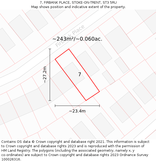 7, FIRBANK PLACE, STOKE-ON-TRENT, ST3 5RU: Plot and title map