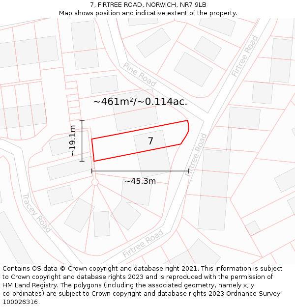 7, FIRTREE ROAD, NORWICH, NR7 9LB: Plot and title map