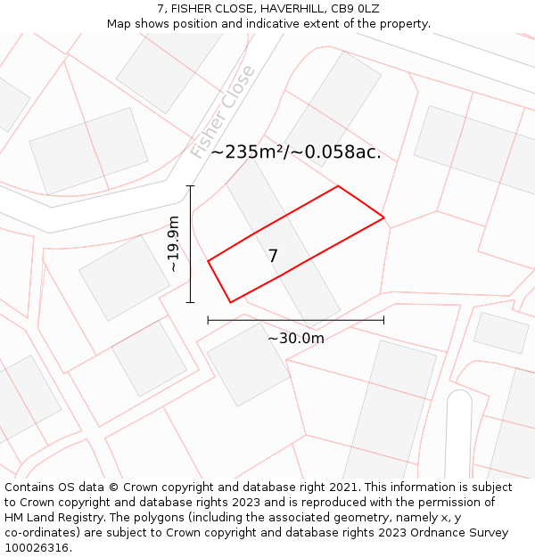 7, FISHER CLOSE, HAVERHILL, CB9 0LZ: Plot and title map
