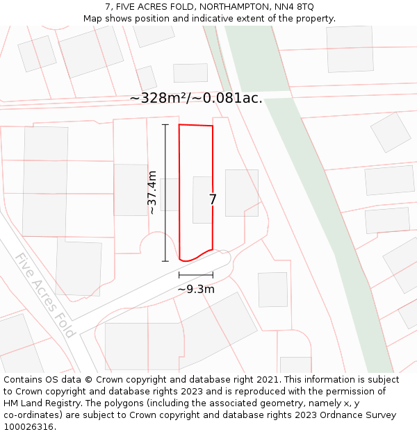 7, FIVE ACRES FOLD, NORTHAMPTON, NN4 8TQ: Plot and title map