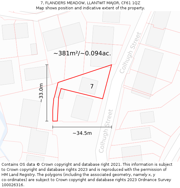 7, FLANDERS MEADOW, LLANTWIT MAJOR, CF61 1QZ: Plot and title map