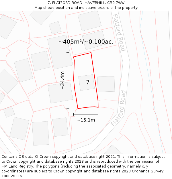 7, FLATFORD ROAD, HAVERHILL, CB9 7WW: Plot and title map