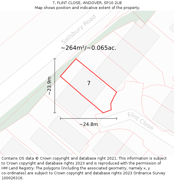 7, FLINT CLOSE, ANDOVER, SP10 2UE: Plot and title map