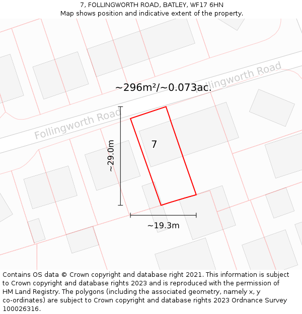 7, FOLLINGWORTH ROAD, BATLEY, WF17 6HN: Plot and title map