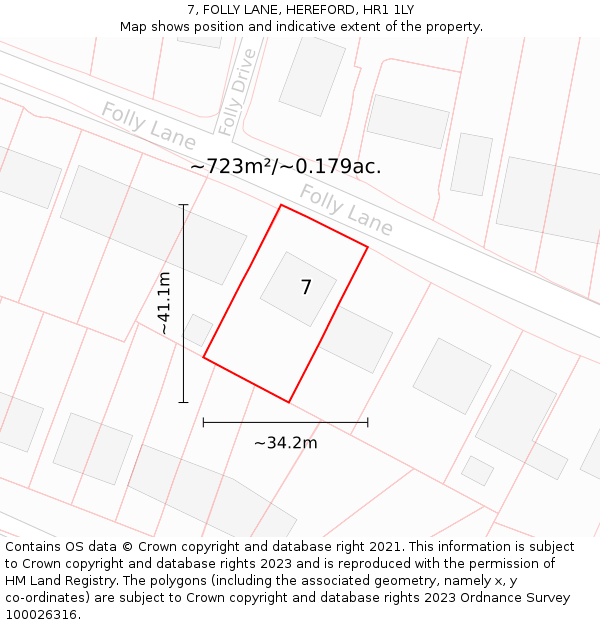 7, FOLLY LANE, HEREFORD, HR1 1LY: Plot and title map