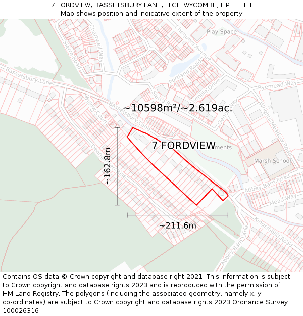 7 FORDVIEW, BASSETSBURY LANE, HIGH WYCOMBE, HP11 1HT: Plot and title map