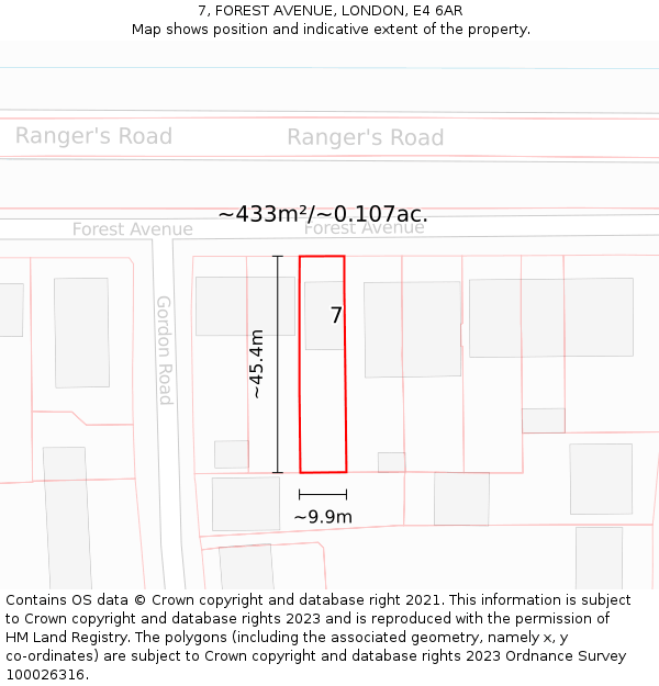 7, FOREST AVENUE, LONDON, E4 6AR: Plot and title map