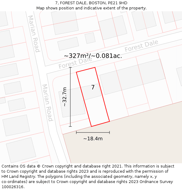 7, FOREST DALE, BOSTON, PE21 9HD: Plot and title map