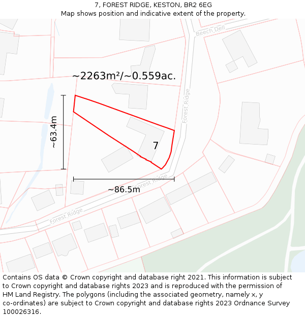 7, FOREST RIDGE, KESTON, BR2 6EG: Plot and title map