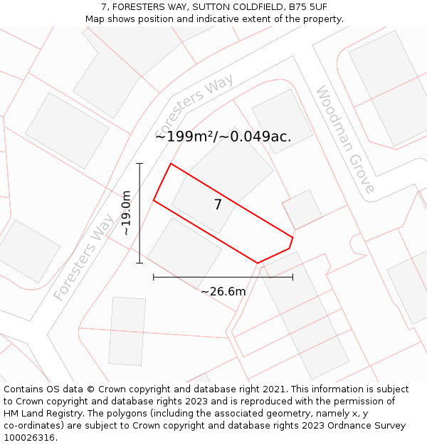 7, FORESTERS WAY, SUTTON COLDFIELD, B75 5UF: Plot and title map