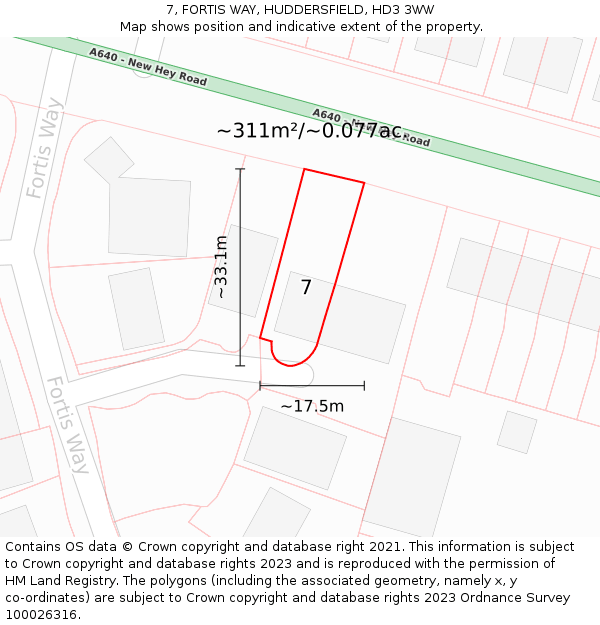 7, FORTIS WAY, HUDDERSFIELD, HD3 3WW: Plot and title map