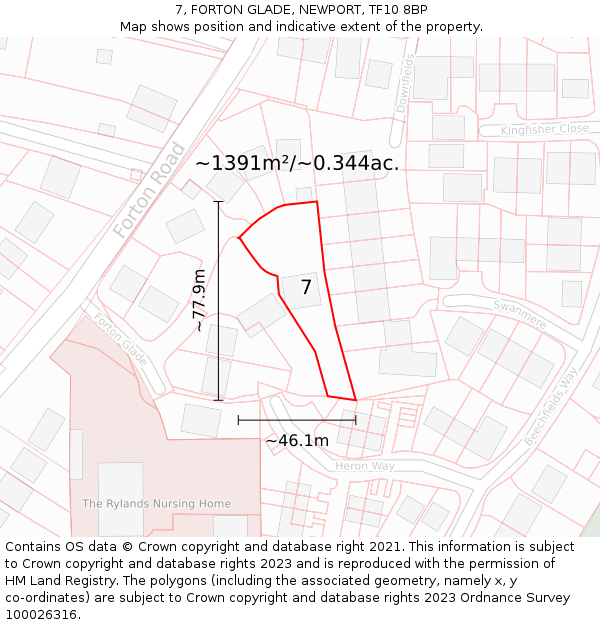 7, FORTON GLADE, NEWPORT, TF10 8BP: Plot and title map